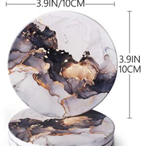 RoomTalks Black and Gold Marble Coasters for Drinks Absorbent 4 PCS Abstract Cool Alcohol Ink Ceramic Coaster Set Cork Back Modern Art Cup Coasters for Wooden/Coffee Table (Black, 4 Pieces)