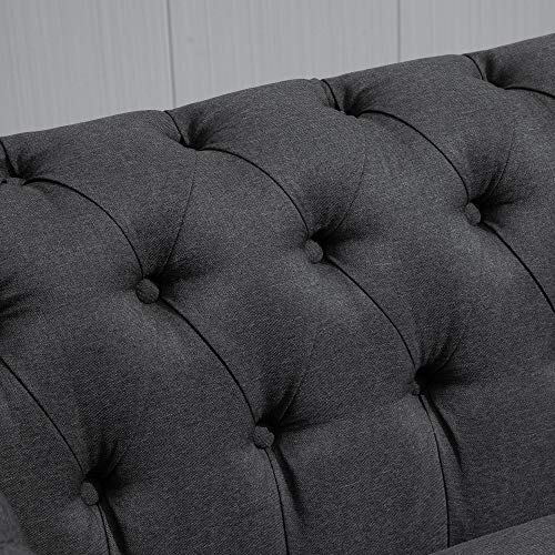 HOMCOM 2-Seater Oversize Loveseat Linen Fabric Sofa Couch 72.8 Inches with Rubberwood Legs & Rolled Arms for Living Room, Grey