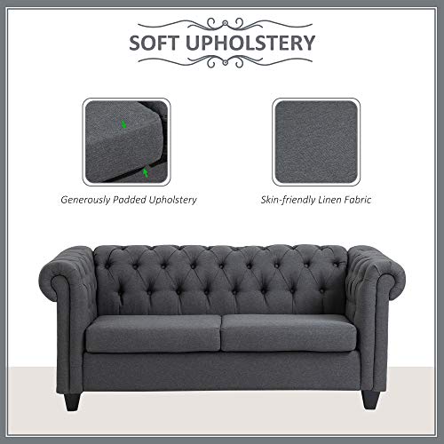 HOMCOM 2-Seater Oversize Loveseat Linen Fabric Sofa Couch 72.8 Inches with Rubberwood Legs & Rolled Arms for Living Room, Grey