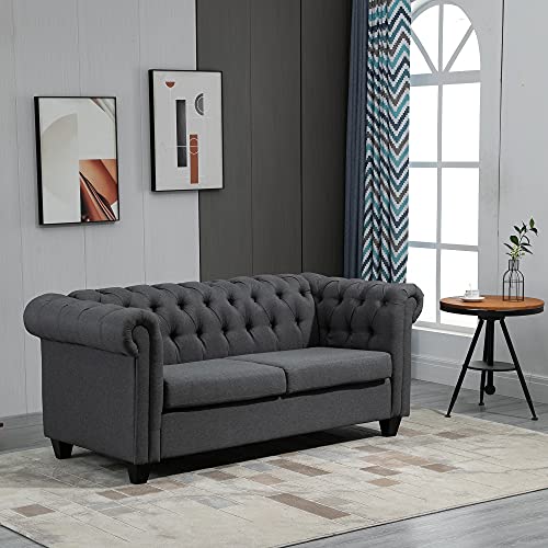 HOMCOM 2-Seater Oversize Loveseat Linen Fabric Sofa Couch 72.8 Inches with Rubberwood Legs & Rolled Arms for Living Room, Grey