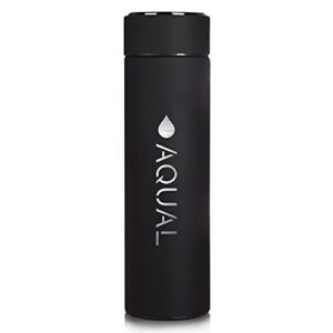 aqual 17 fl oz500ml stainless steel water bottle with led temperature display-double wall vacuum insulated | leak proof keep cold 24 hrs and warm 12 hrs | varied colors thermo travel modern mug(black)