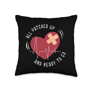 heart surgery gifts post heart surgery bypass recovery all patched up throw pillow, 16x16, multicolor