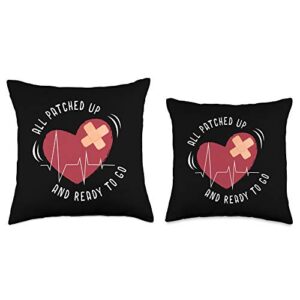 Heart Surgery Gifts Post Heart Surgery Bypass Recovery All Patched Up Throw Pillow, 16x16, Multicolor