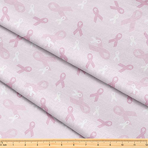 Fabric by The Yard [ 58" inches x 1 Yard ] Decorative Fabric for Sewing Quilting Apparel Crafts Home Decor Accents (Breast Cancer Awareness Pink Ribbon Pattern)