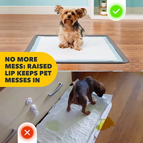 Skywin Dog Puppy Pad Holder Tray - Silicone, 24 x 24 No Spill Pee Pad Holder for Dogs - Wee Wee Pad Holder Works with Most Training Pads, Easy to Clean and Store (Dark Grey)