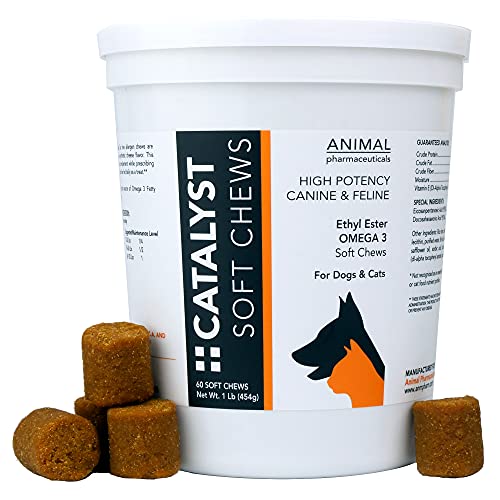 Animal Pharmaceuticals Catalyst+ Omega 3 Fish Oil for Dogs & Cats - Allergy & Shedding Supplement - Dog Dry Skin and Coat Support - Low-Allergen Cheese Flavor Soft Chews - 60 ct