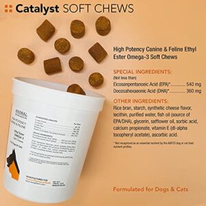 Animal Pharmaceuticals Catalyst+ Omega 3 Fish Oil for Dogs & Cats - Allergy & Shedding Supplement - Dog Dry Skin and Coat Support - Low-Allergen Cheese Flavor Soft Chews - 60 ct