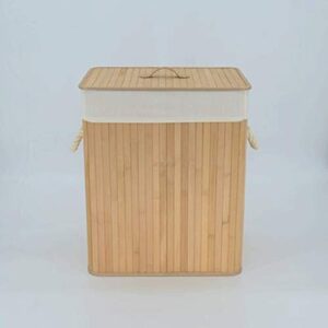 Trash Can Bamboo Woven Large Trash Can Foldable Storage Bin Indoor Recycling Bins for Bedroom, Living Room Round/Square Waste Basket (Color : Primary Color, Size : Square)