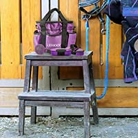 7-Piece Horse Grooming Kit with Organizer Tote Bag, Tack Room Supplies Set with Assorted Hair and Curry Brushes, Hoof Pick, and Sweat Scraper, Great Groomer Gift, Horse Riders, Beginner, Advanced, Purple OR Blue Avail