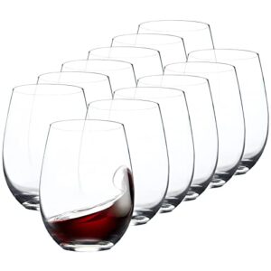 fawles crystal stemless wine glasses set of 12, 15 ounce smooth rim standard wine glass tumbler for red, white wine, dishwasher safe