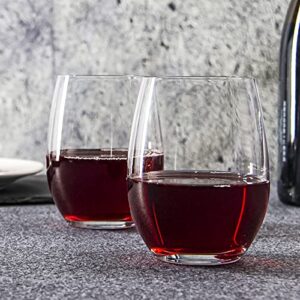 FAWLES Crystal Stemless Wine Glasses Set of 12, 15 Ounce Smooth Rim Standard Wine Glass Tumbler for Red, White Wine, Dishwasher Safe