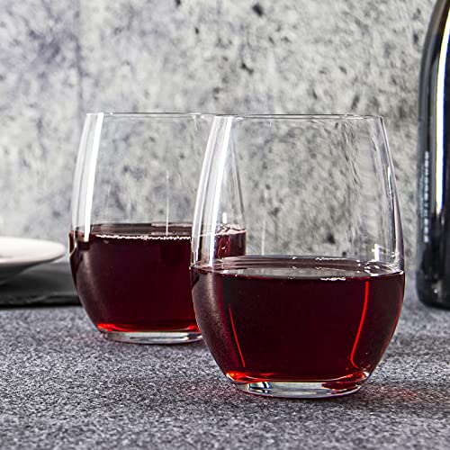 FAWLES Crystal Stemless Wine Glasses Set of 12, 15 Ounce Smooth Rim Standard Wine Glass Tumbler for Red, White Wine, Dishwasher Safe