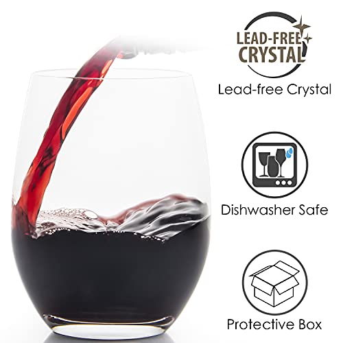 FAWLES Crystal Stemless Wine Glasses Set of 12, 15 Ounce Smooth Rim Standard Wine Glass Tumbler for Red, White Wine, Dishwasher Safe