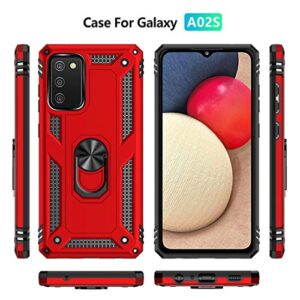 YZOK for Galaxy A02S Case,Samsung A02S Case,with HD Screen Protector,[Military Grade] Ring Car Mount Kickstand Hybrid Hard PC Soft TPU Shockproof Protective Case for Samsung Galaxy A02S (Red)