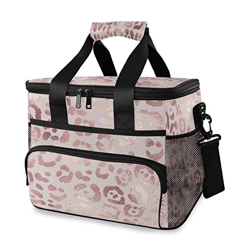 MNSRUU Cooler Bag Elegant Pink Leopard Insulated Lunch Totes Cooler Bags Insulated Leakproof Picnic Bag Container with Adjustable Shoulder Strap