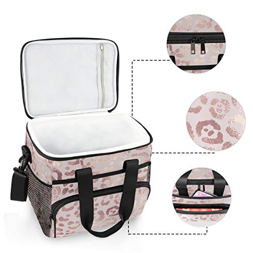 MNSRUU Cooler Bag Elegant Pink Leopard Insulated Lunch Totes Cooler Bags Insulated Leakproof Picnic Bag Container with Adjustable Shoulder Strap