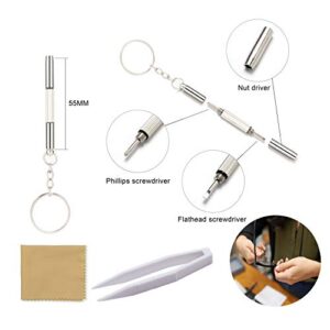 Eyeglass Repair Kit, Glasses Repair Tools with Glasses Screws, Precision Screwdriver kit, Cleaning Cloth and Tweezers, Suitable for Eyeglass, Mobile Phones, Watches