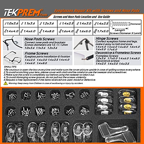 TEKPREM Magnetic Eyeglass Repair Tool Kit, Eye Glasses Repairing Screwdriver Set with Eyeglass Screws,Silicone Nose Pads,Tweezer,Small Screwdriver for Eyeglasses,Sunglasses and Nose Pads Replacement