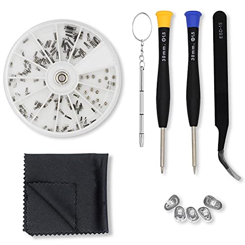 Eyeglass Repair Kit - Anti Slip Nose Pads Glasses Set with Tiny Screws, Nuts, Tweezers, 2 Kinds Universal Screwdrivers, Precision Tool for Repairing Eye Glass, Sunglass, Jewelry, Watch