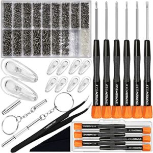 eyeglass repair tools kit, tekprem glasses screwdriver set with screws, nose pads, phillips & flathead screwdrivers,tweezer,cleaning cloth for eye glasses,sunglasses and nose piece replacement