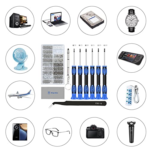 Kingsdun Eyeglass Repair Kits, Eye Glasses Repairing Set with Precision Phillips Flat Head Screwdriver & 1200PCS Screws, Curved Tweezers for Sunglasses, Spectacles & Watch Clock