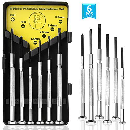 6PCS Mini Screwdriver Set, Precision Small Screwdriver Kit for Jewelry Repair, Watch Repair, Eyeglass Repair. Premium Eyeglass Screwdrivers with 6 Different Size Flathead and Phillips