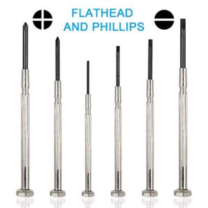 6Pcs Mini Screwdriver Set, Eyeglass Repair Screwdriver, Precision Repair Tool Kit with 6 Different Size Flathead and Philips Screwdrivers, Ideal for Watch, Jewelers