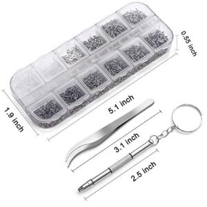 Sunglasses Eyeglasses Repair Kit, 1100PCS Tiny Stainless Steel Screws and 5 Pairs Nose Pads with Micro Screwdriver Tweezer for Watch Clock Spectacle Eyewear Repair