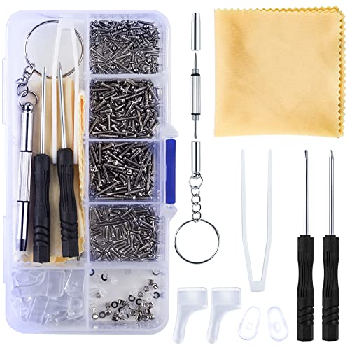 OIIKI Eyeglasses Repair Kit, 3-in-1 Screwdriver, Slotted/Cross Bit Screwdrivers, 10Pairs Nose Pads, Tweezer, Anti-Slip Holder, Cleaning Cloth, Screws, Storage Box, Replacement for Glasses, Sunglass