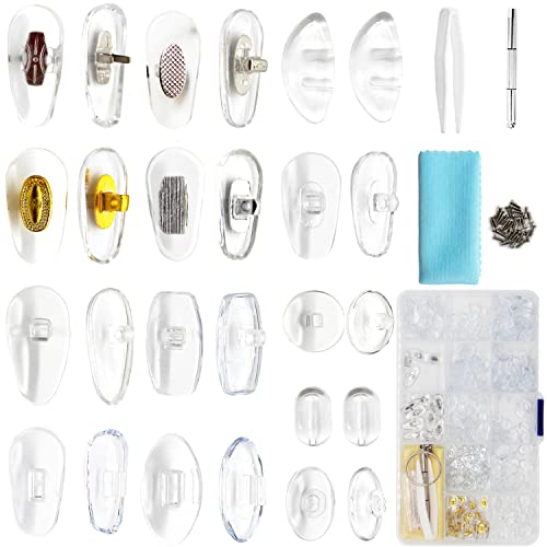 mingbuy Eyeglass Repair Kit Eyeglass Nose Pads Glasses Repair kit with Screws 220 Pcs 110 Pairs 13 Types of Nose Pads for Eyeglasses, Sunglasses, Watch Repair kit