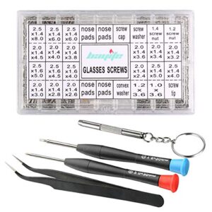 bayite Eyeglass Sunglass Repair Kit with Nose Pads (4 Types, 8 Pairs) Screws Tweezers Screwdriver 21 Types 1000Pcs Assortment Screws for Watch