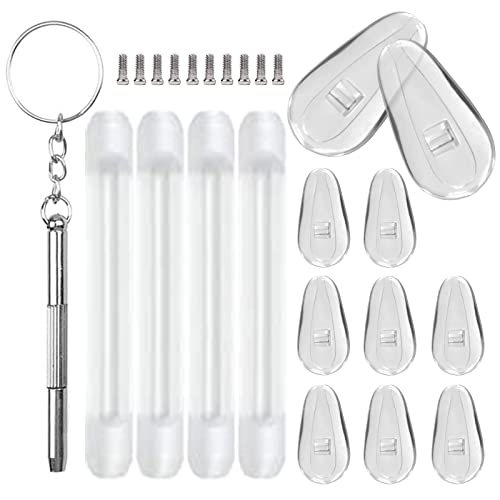 Eyeglasses Nose Pads BAZQU 5 Pairs Screw-in Glasses Nose Pads Set with Tiny Screw Screwdriver and Silicone Eyeglass Ear Cushions (White)