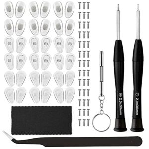 18 pairs eyeglass nose pads, eyeglasses repair kit with screwdrivers, nose pads, screws, tweezer, cleaning cloth for glasses, glasses and sunglass nose pad replacement