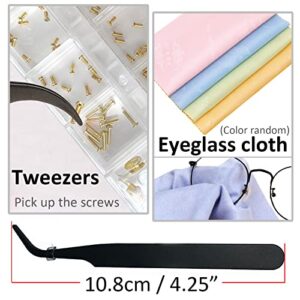 Eyeglass Repair Kit BAZQU 5 Pairs Nose Pads with Tiny Screws Nut Bolts Screwdriver and Tweezers for Glasses Sunglasses Spectacle Watch Repair, Gold