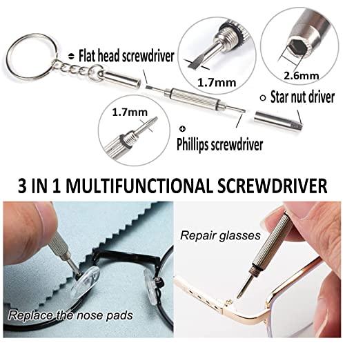 Eyeglass Repair Kit BAZQU 5 Pairs Nose Pads with Tiny Screws Nut Bolts Screwdriver and Tweezers for Glasses Sunglasses Spectacle Watch Repair, Gold