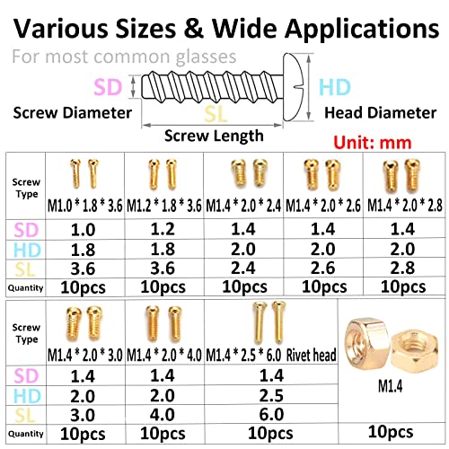 Eyeglass Repair Kit BAZQU 5 Pairs Nose Pads with Tiny Screws Nut Bolts Screwdriver and Tweezers for Glasses Sunglasses Spectacle Watch Repair, Gold