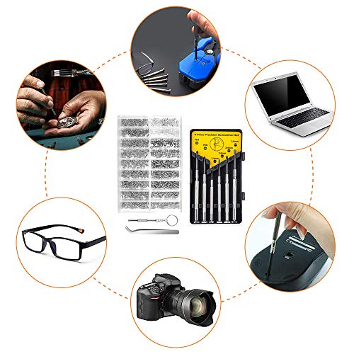 Eyeglasses Repair Kit, 1000PCS Eyeglass Screws and 6 Pcs Screwdrivers Tweezer for Eyeglasses, Sunglasses, Watch Clock Spectacle Repair