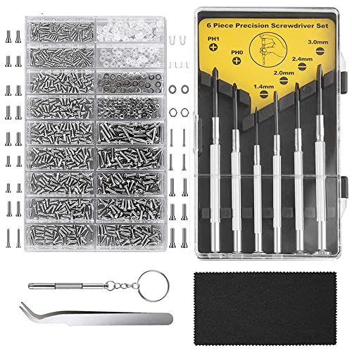 Eyeglasses Repair Kit, 1000PCS Eyeglass Screws and 6 Pcs Screwdrivers Tweezer for Eyeglasses, Sunglasses, Watch Clock Spectacle Repair