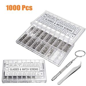 Eyeglasses Repair Kit, 1000PCS Eyeglass Screws and 6 Pcs Screwdrivers Tweezer for Eyeglasses, Sunglasses, Watch Clock Spectacle Repair