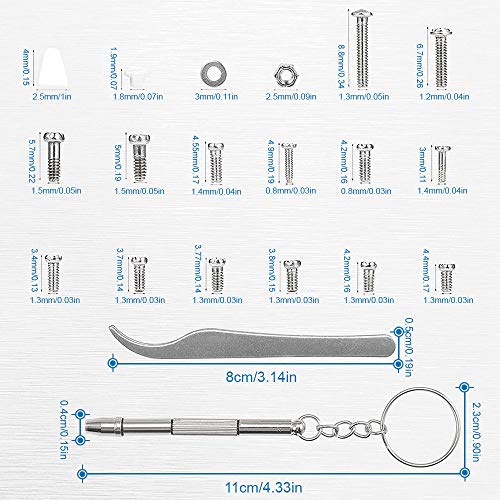 MMOBIEL 1010Pcs Professional Eyeglass Repair Kit with Screws, Precision Screwdrivers and Stainless Steel Curved Tweezer and Cloth for Eyeglass, Sunglass, Spectacles & Watch Repair