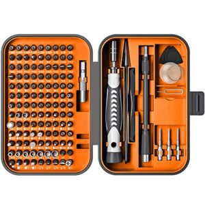 rartop upgraded precision screwdriver set, 130 in 1 with 120 bits repair tool kit, magnetic screwdriver set with mini built-in box for electronics iphone jewelers game console passion orange