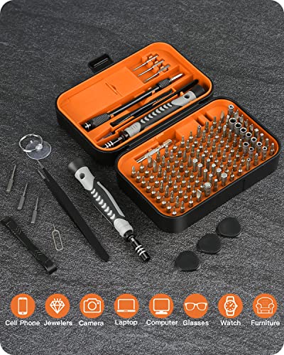 RARTOP Upgraded Precision Screwdriver Set, 130 in 1 with 120 bits Repair Tool Kit, Magnetic Screwdriver Set with mini built-in box for Electronics iPhone Jewelers Game Console Passion Orange