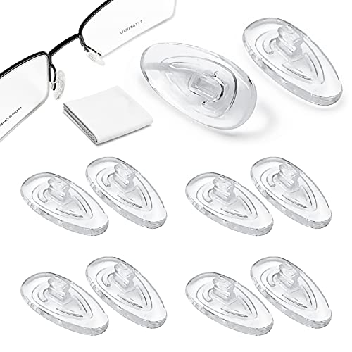 PTSLKHN Push-in Eyeglass Nose Pad, 5 Pairs of 16.5x8.5mm Glasses Nose Pad, Anti-Slip Glasses Nose Pads Replacement Kit with Glasses Cleaning Cloth