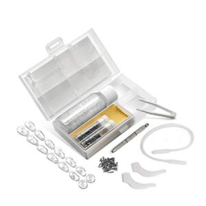 eyeglass and sunglass repair kit by sqv - most complete glasses family kit - 5 types of mini screws, tweezers, screwdriver, 7 styles of nose pads, lens cleaner, anti-slip strap & temple tips (basic)