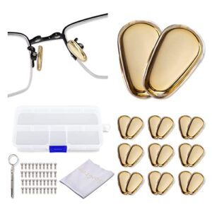 10 pairs silicone gold eyeglasses nose pads screw in 1 piece of glasses cleaning cloth, screw, screwdriver glasses accessories replacement kit