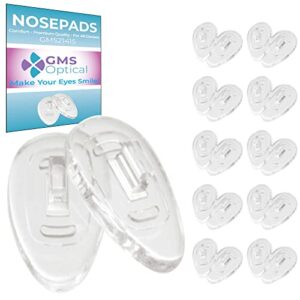 gms optical® soft silicone symmetrical shape eyeglass nose pads (15mm push-in, 10 pair)