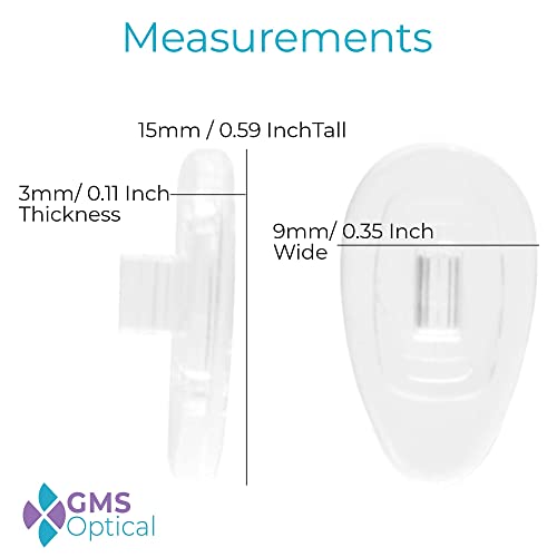 GMS Optical® Soft Silicone Symmetrical Shape Eyeglass Nose Pads (15mm Push-in, 10 Pair)