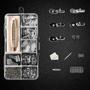 74 pcs eyeglass nose pad repair kit, bosoirsou 30 pairs air chamber soft silicone nose pads, with 40 pcs micro screws, screwdriver, ear grip, tweezer, cleaning cloth