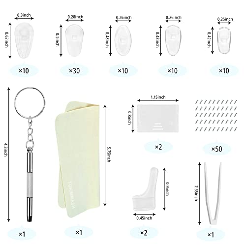 TOKIMMASH Eyeglass Nose Pad Repair Kit with Screws, Eyeglass Nose Pad Replacement Multi-Function Screwdriver, Eyeglass Nose Frame Repair Tool and Cleaning Cloth Set