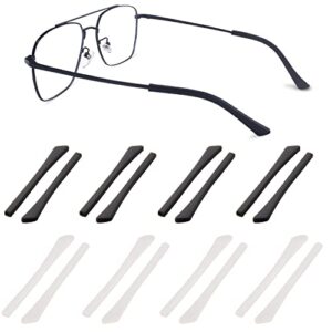 junsika eyeglass temple end tips soft silicone anti slip eyeglass replacement temples for flat thin eyeglass legs 8 pairs black